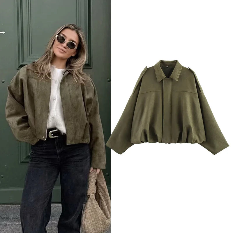 Vintage Loose Bomber Jacket Coat Style
